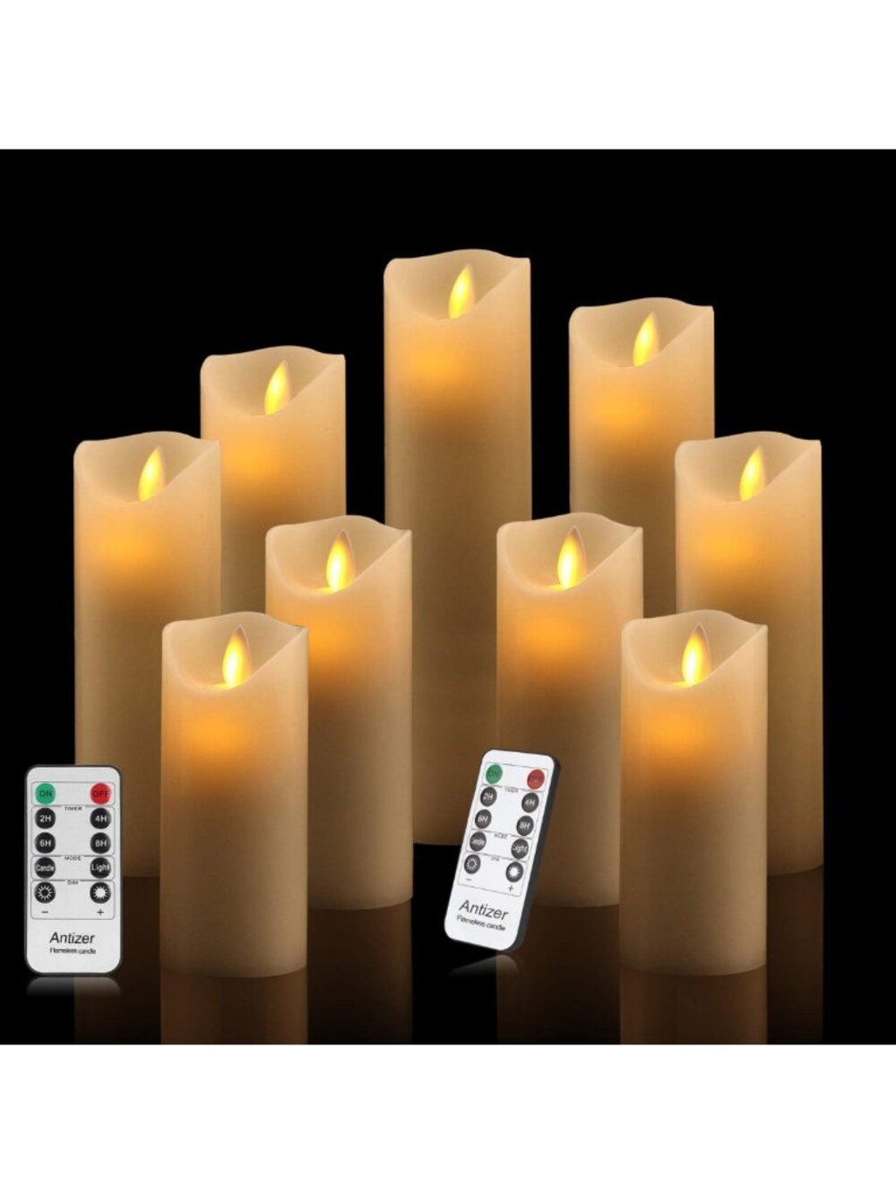 Set of 9 Ivory Flameless Candles - Dripless Real Wax, LED Flames & Remote Timer